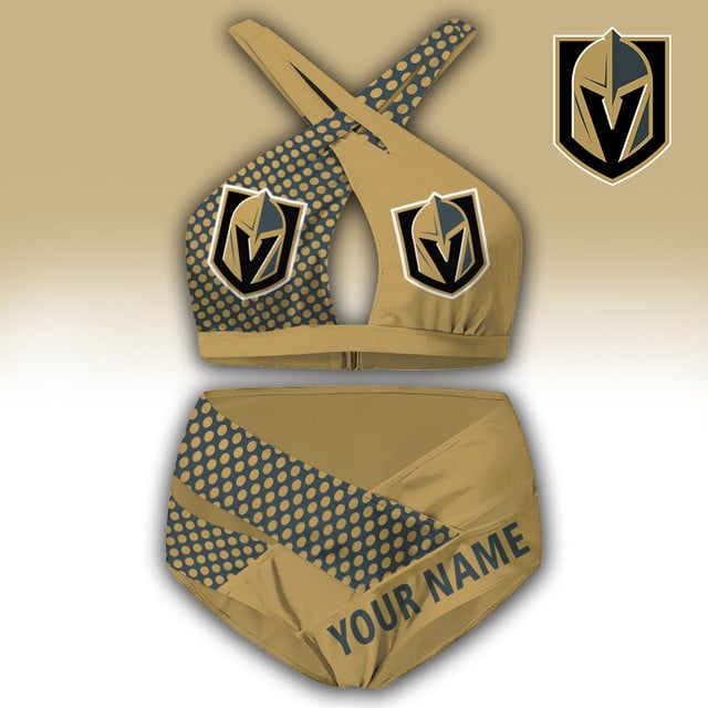 LIMITED EDITION - NEW CUSTOMIZED NHL04 VGK VEGAS GOLDEN KNIGHTS WOMEN'S CROSS SWIMSUIT UNDERWEAR