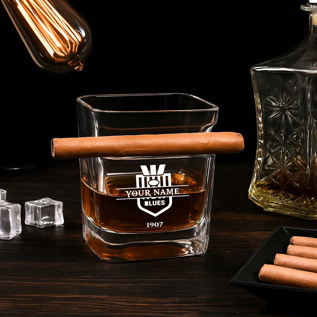 LIMITED EDITION - NEW 19 NSW PERSONALIZED WHISKEY GLASS WITH CIGAR HOLDER FOR FANS