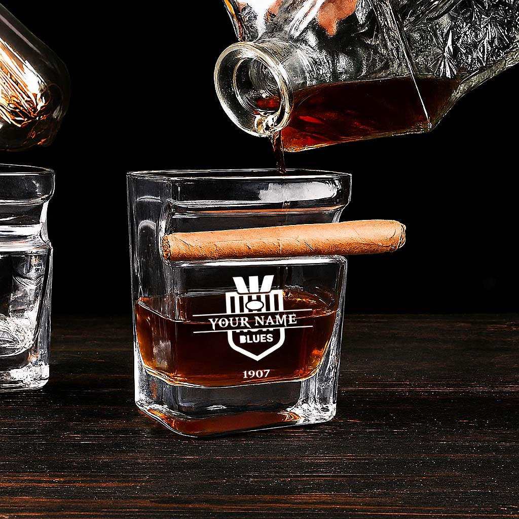 LIMITED EDITION - NEW 19 NSW PERSONALIZED WHISKEY GLASS WITH CIGAR HOLDER FOR FANS