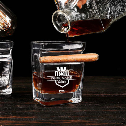 LIMITED EDITION - NEW 19 NSW PERSONALIZED WHISKEY GLASS WITH CIGAR HOLDER FOR FANS