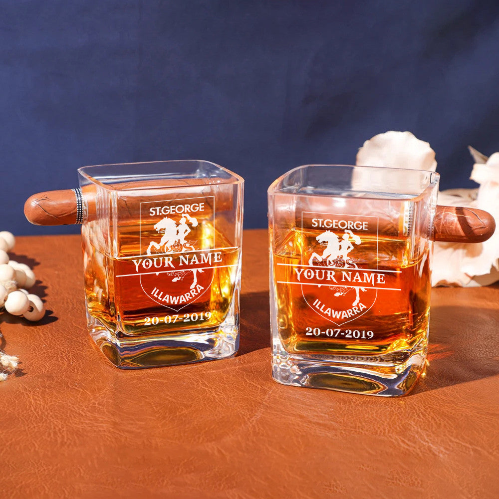 LIMITED EDITION - NEW 14 IDG PERSONALIZED WHISKEY GLASS WITH CIGAR HOLDER FOR FANS