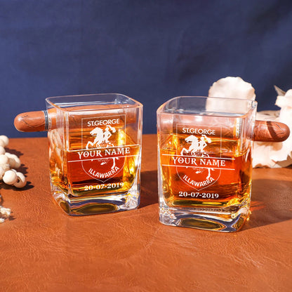 LIMITED EDITION - NEW 14 IDG PERSONALIZED WHISKEY GLASS WITH CIGAR HOLDER FOR FANS