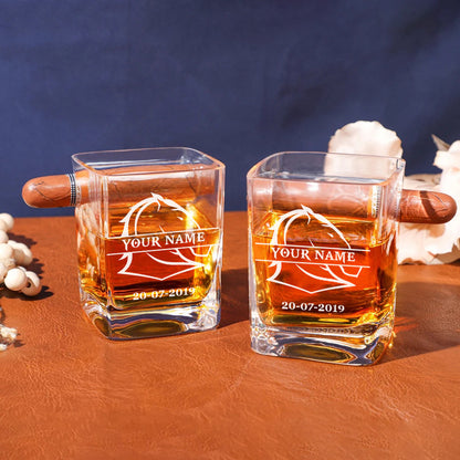 LIMITED EDITION - NEW 01 BBC PERSONALIZED WHISKEY GLASS WITH CIGAR HOLDER FOR FANS