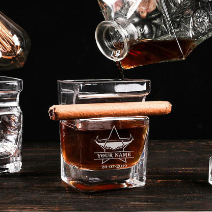 LIMITED EDITION - NEW 13 NQLC PERSONALIZED WHISKEY GLASS WITH CIGAR HOLDER FOR FANS