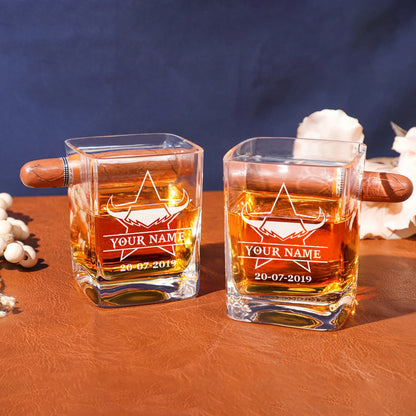 LIMITED EDITION - NEW 13 NQLC PERSONALIZED WHISKEY GLASS WITH CIGAR HOLDER FOR FANS