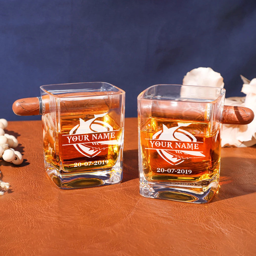LIMITED EDITION - NEW 08 CNS PERSONALIZED WHISKEY GLASS WITH CIGAR HOLDER FOR FANS