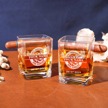 LIMITED EDITION - NEW 05 SEL PERSONALIZED WHISKEY GLASS WITH CIGAR HOLDER FOR FANS