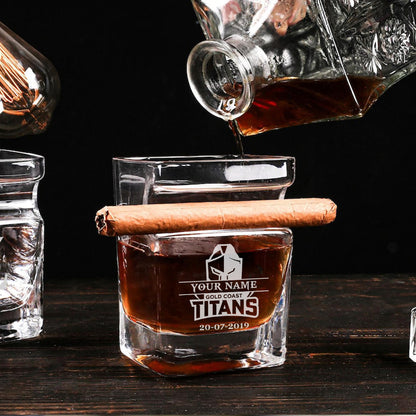 LIMITED EDITION - NEW 09 GCT PERSONALIZED WHISKEY GLASS WITH CIGAR HOLDER FOR FANS