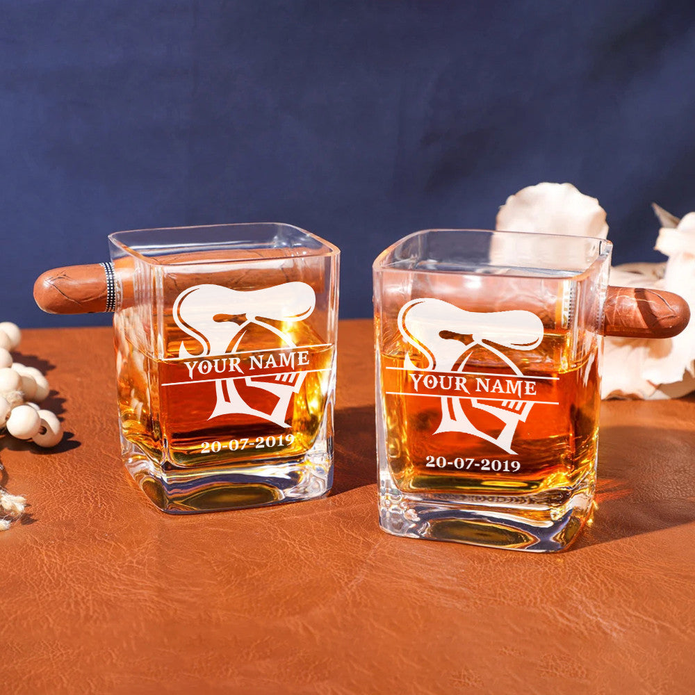 LIMITED EDITION - NEW 12 NCK PERSONALIZED WHISKEY GLASS WITH CIGAR HOLDER FOR FANS
