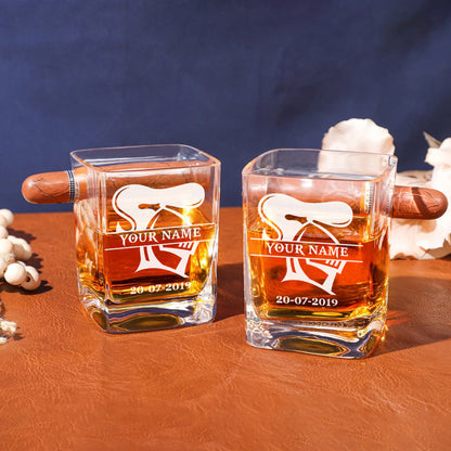 LIMITED EDITION - NEW 12 NCK PERSONALIZED WHISKEY GLASS WITH CIGAR HOLDER FOR FANS