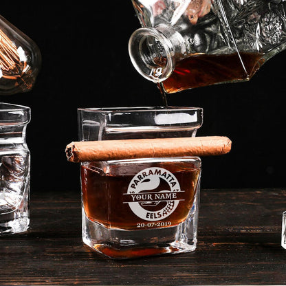 LIMITED EDITION - NEW 06 PME PERSONALIZED WHISKEY GLASS WITH CIGAR HOLDER FOR FANS