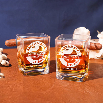 LIMITED EDITION - NEW 06 PME PERSONALIZED WHISKEY GLASS WITH CIGAR HOLDER FOR FANS