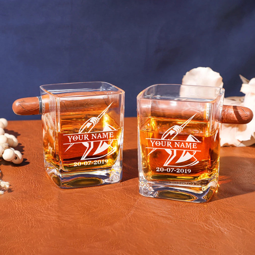 LIMITED EDITION - NEW 10 MBS PERSONALIZED WHISKEY GLASS WITH CIGAR HOLDER FOR FANS