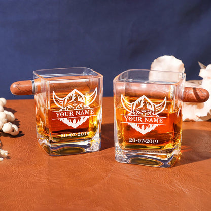 LIMITED EDITION - NEW 04 CRD PERSONALIZED WHISKEY GLASS WITH CIGAR HOLDER FOR FANS
