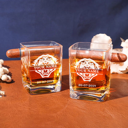 LIMITED EDITION - NEW 16 WTG PERSONALIZED WHISKEY GLASS WITH CIGAR HOLDER FOR FANS