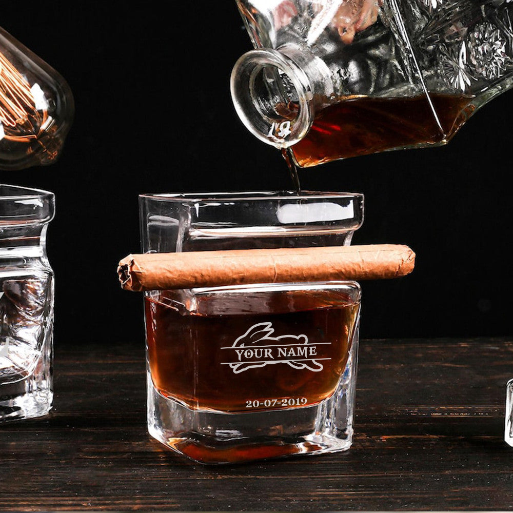 LIMITED EDITION - NEW 07 SSR PERSONALIZED WHISKEY GLASS WITH CIGAR HOLDER FOR FANS
