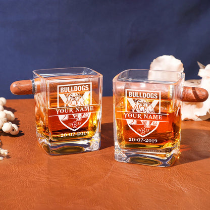 LIMITED EDITION - NEW 03 CBD PERSONALIZED WHISKEY GLASS WITH CIGAR HOLDER FOR FANS