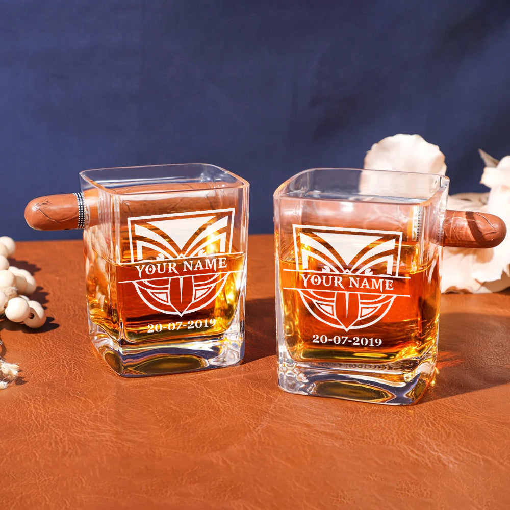 LIMITED EDITION - NEW 11 NZW PERSONALIZED WHISKEY GLASS WITH CIGAR HOLDER FOR FANS