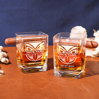 LIMITED EDITION - NEW 11 NZW PERSONALIZED WHISKEY GLASS WITH CIGAR HOLDER FOR FANS