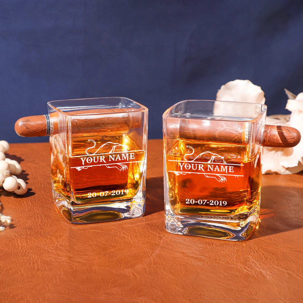 LIMITED EDITION - NEW 02 PPT PERSONALIZED WHISKEY GLASS WITH CIGAR HOLDER FOR FANS