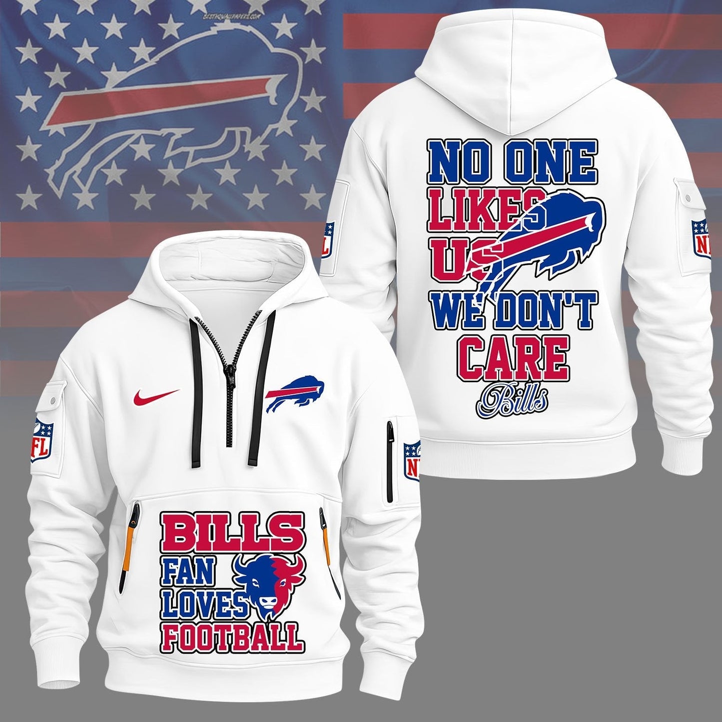 LIMITED EDITION - NEW CUSTOMIZED NFL03 BFB BUFFALO BILLS QUARTER ZIP HOODIE