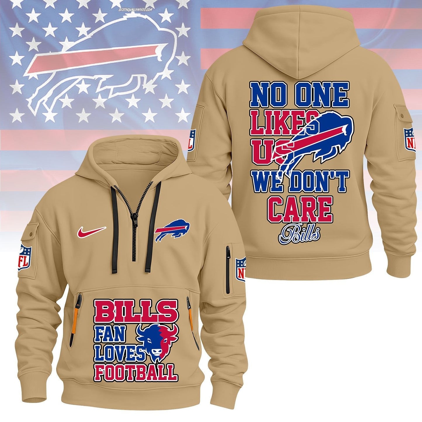 LIMITED EDITION - NEW CUSTOMIZED NFL03 BFB BUFFALO BILLS QUARTER ZIP HOODIE
