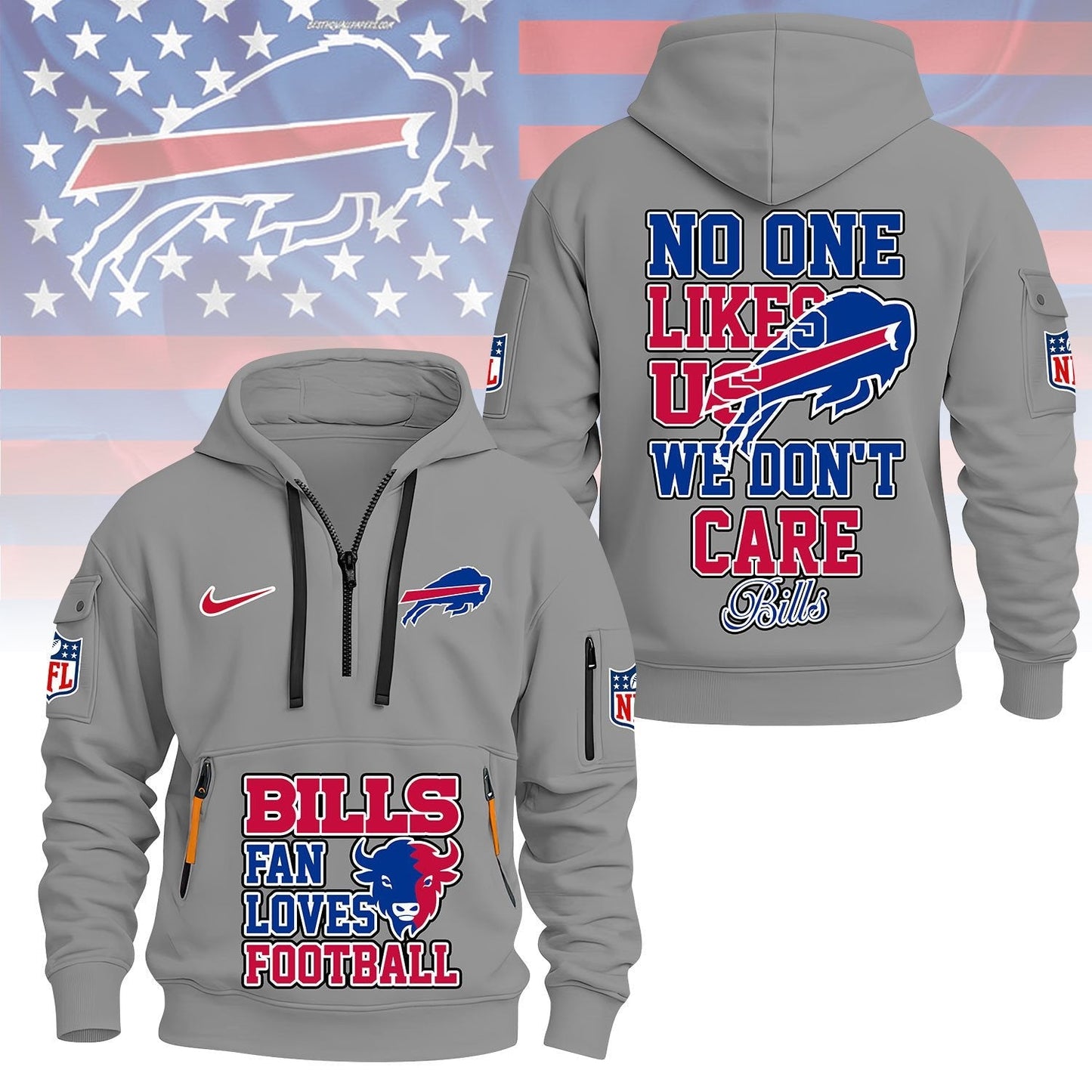 LIMITED EDITION - NEW CUSTOMIZED NFL03 BFB BUFFALO BILLS QUARTER ZIP HOODIE