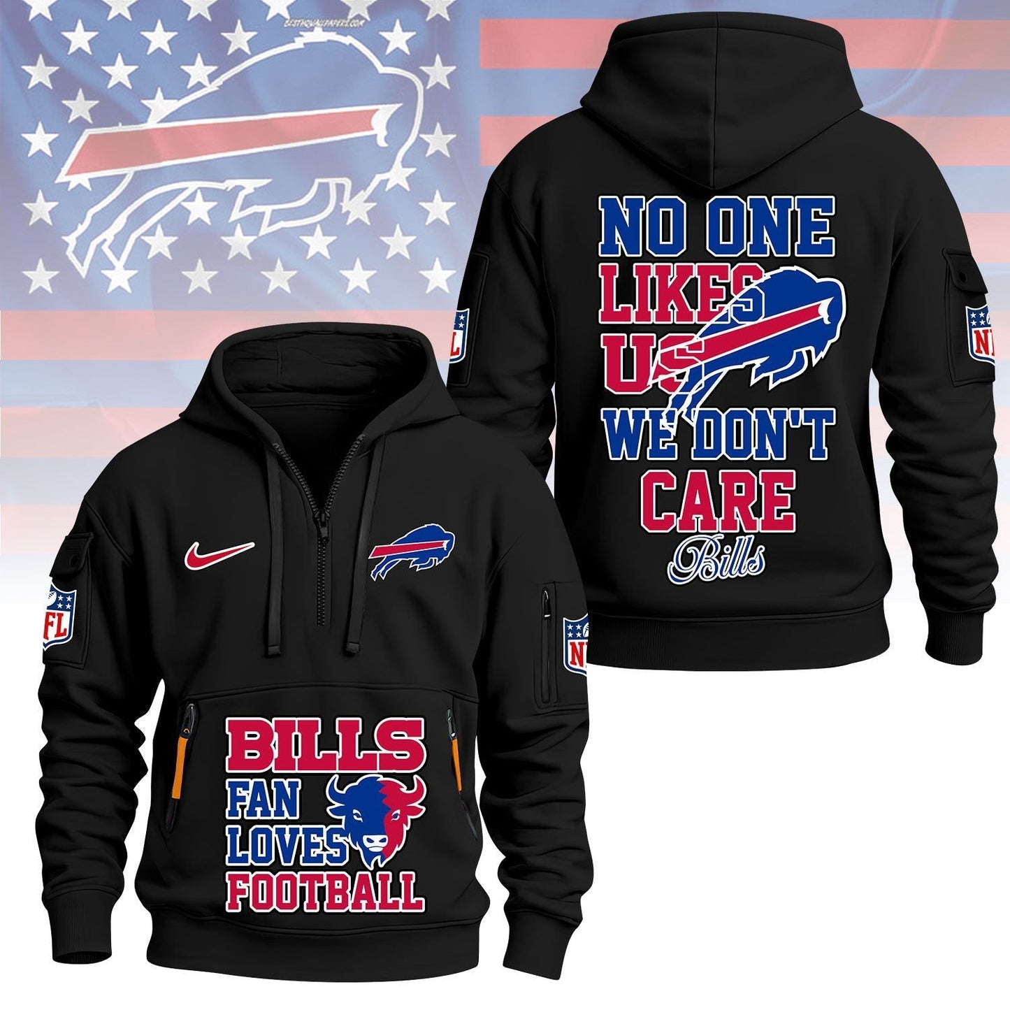 LIMITED EDITION - NEW CUSTOMIZED NFL03 BFB BUFFALO BILLS QUARTER ZIP HOODIE