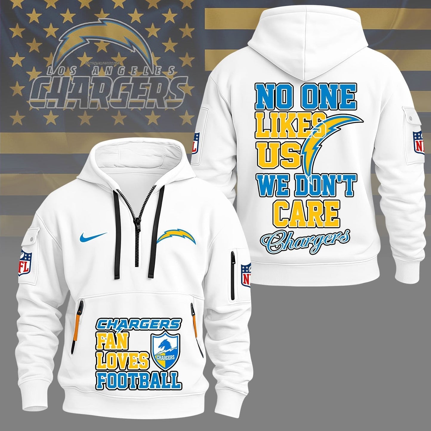 LIMITED EDITION - NEW CUSTOMIZED NFL09 LAC LOS ANGELES CHARGERS QUARTER ZIP HOODIE