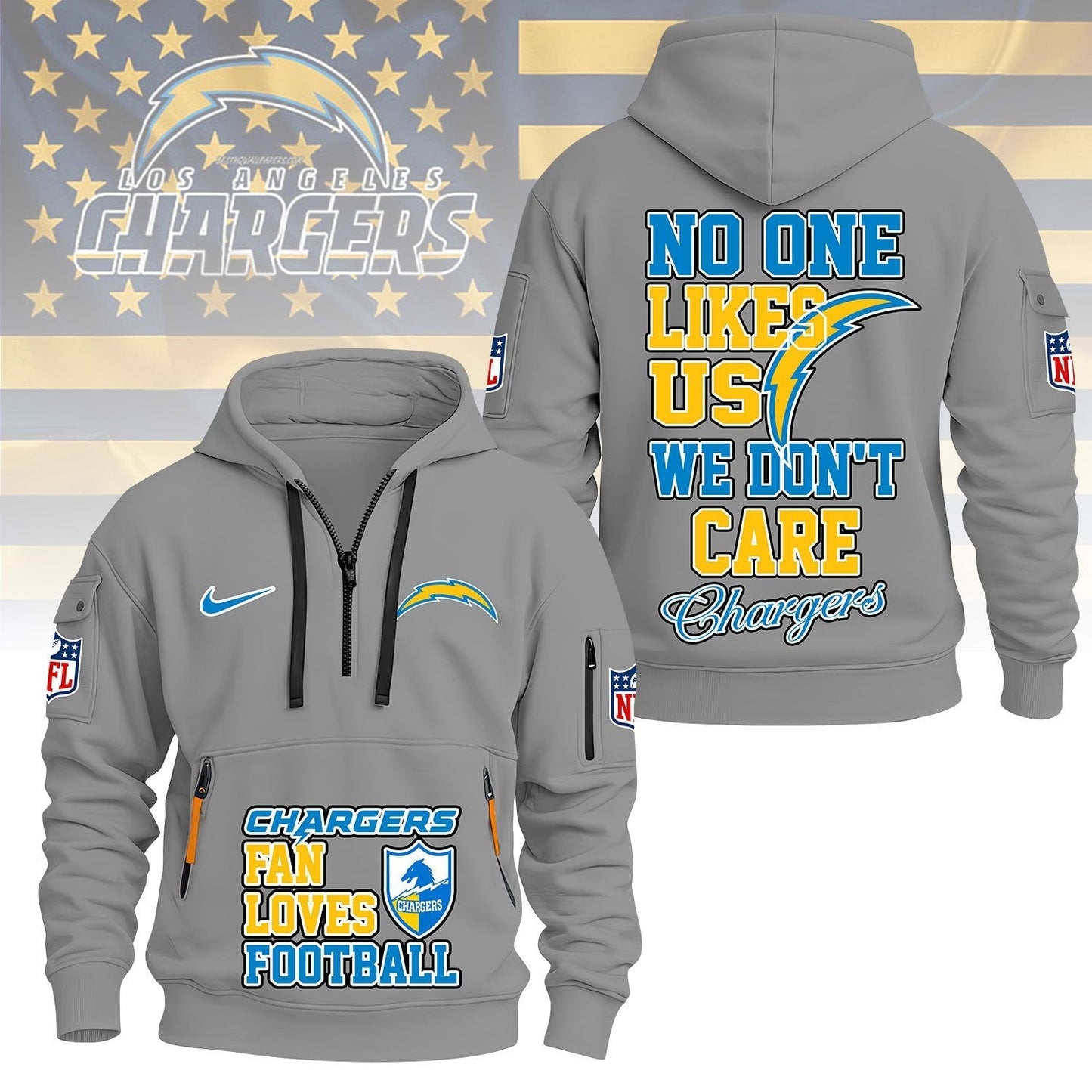 LIMITED EDITION - NEW CUSTOMIZED NFL09 LAC LOS ANGELES CHARGERS QUARTER ZIP HOODIE