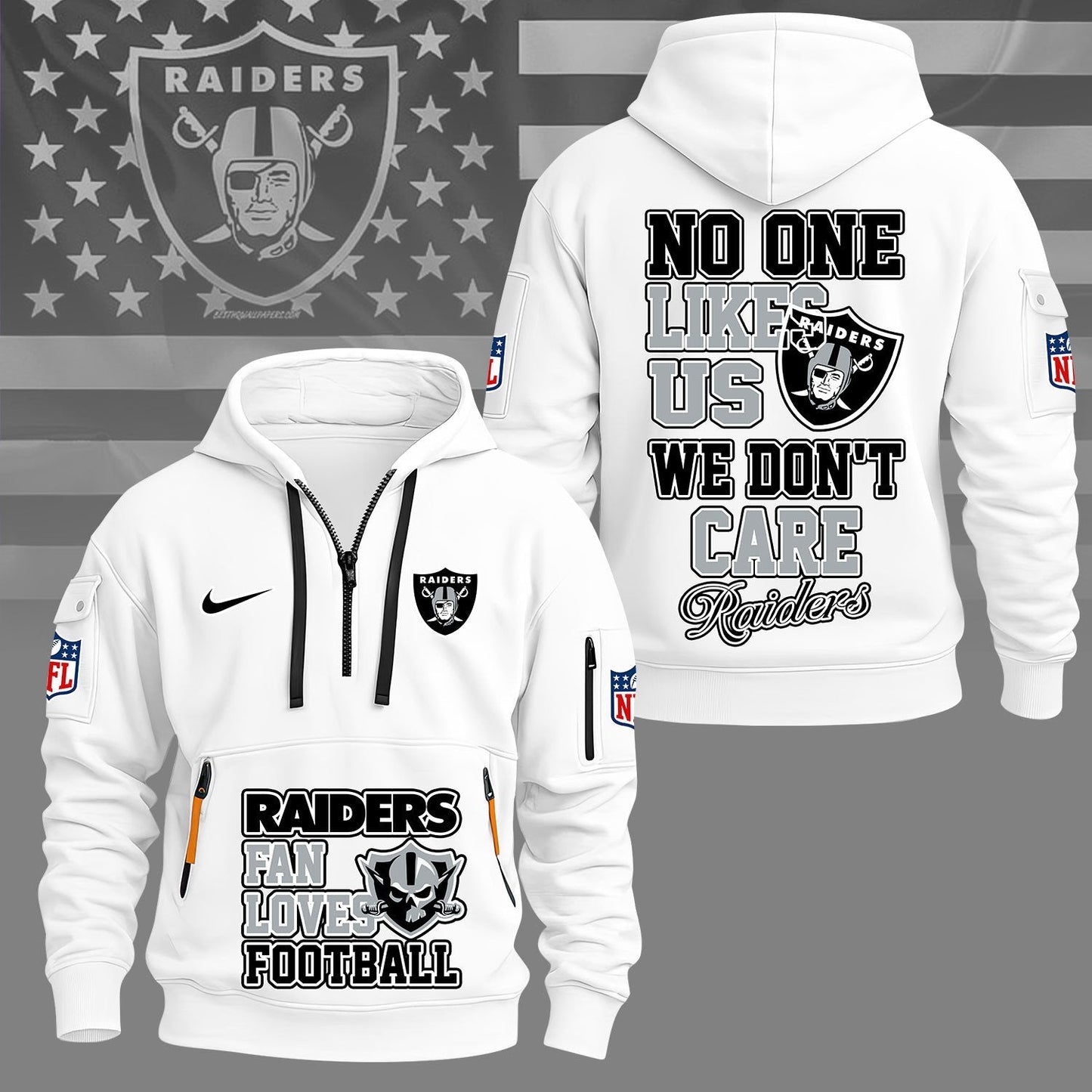 LIMITED EDITION - NEW CUSTOMIZED NFL07 LVR LAS VEGAS RAIDERS QUARTER ZIP HOODIE