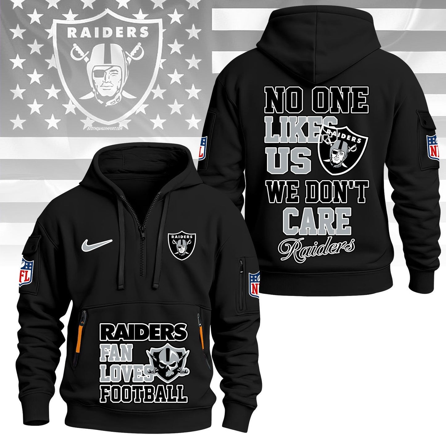 LIMITED EDITION - NEW CUSTOMIZED NFL07 LVR LAS VEGAS RAIDERS QUARTER ZIP HOODIE