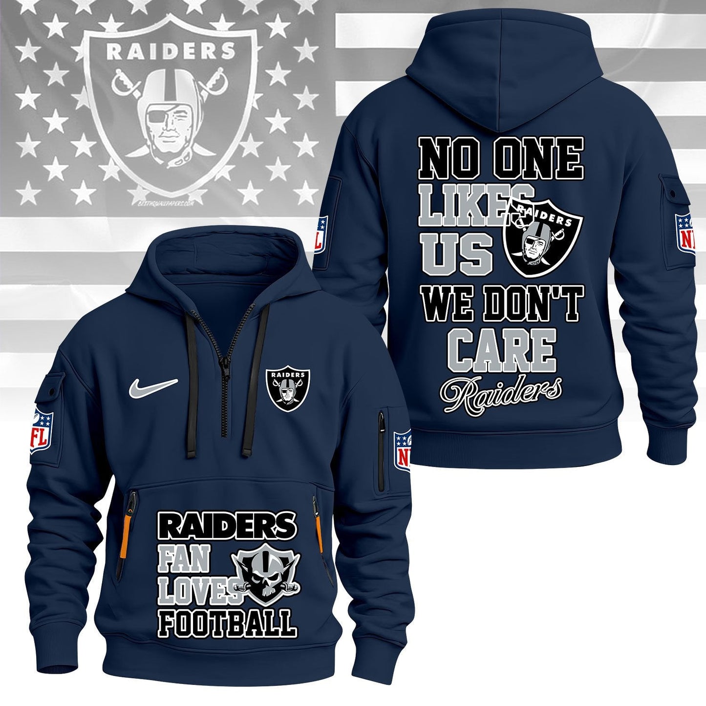 LIMITED EDITION - NEW CUSTOMIZED NFL07 LVR LAS VEGAS RAIDERS QUARTER ZIP HOODIE