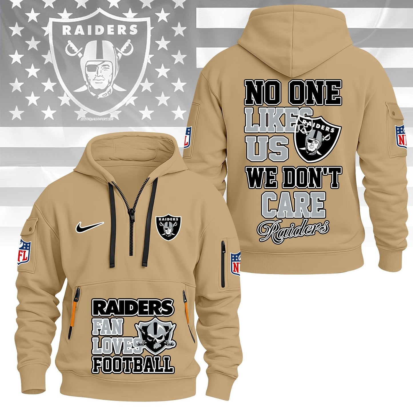 LIMITED EDITION - NEW CUSTOMIZED NFL07 LVR LAS VEGAS RAIDERS QUARTER ZIP HOODIE