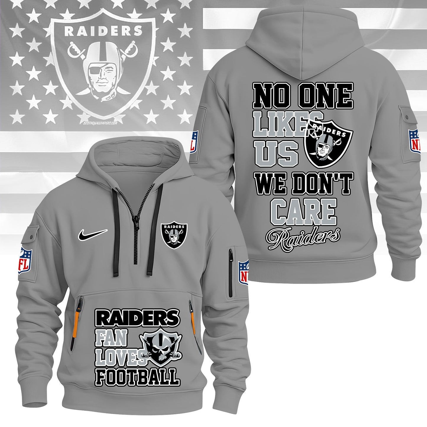 LIMITED EDITION - NEW CUSTOMIZED NFL07 LVR LAS VEGAS RAIDERS QUARTER ZIP HOODIE