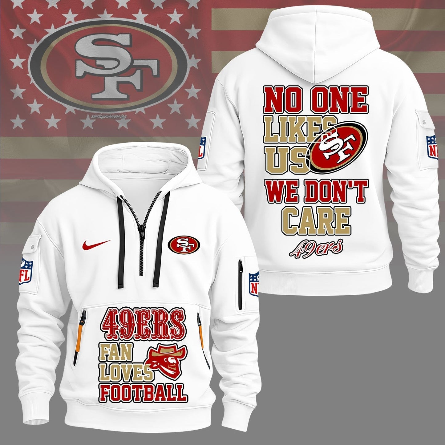LIMITED EDITION - NEW CUSTOMIZED NFL11 SF49 SAN FRANCISCO 49ERS QUARTER ZIP HOODIE