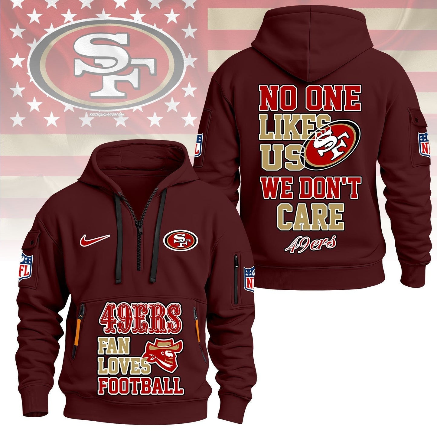 LIMITED EDITION - NEW CUSTOMIZED NFL11 SF49 SAN FRANCISCO 49ERS QUARTER ZIP HOODIE