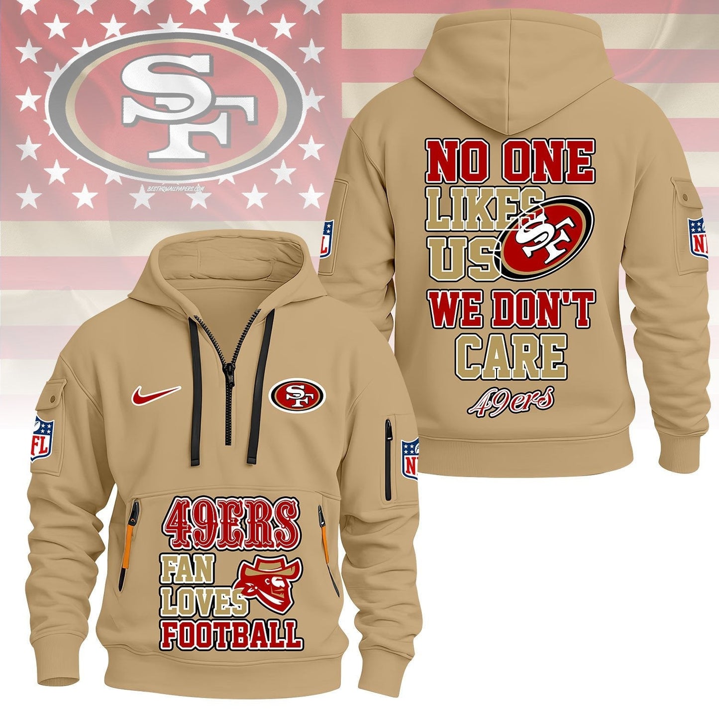 LIMITED EDITION - NEW CUSTOMIZED NFL11 SF49 SAN FRANCISCO 49ERS QUARTER ZIP HOODIE