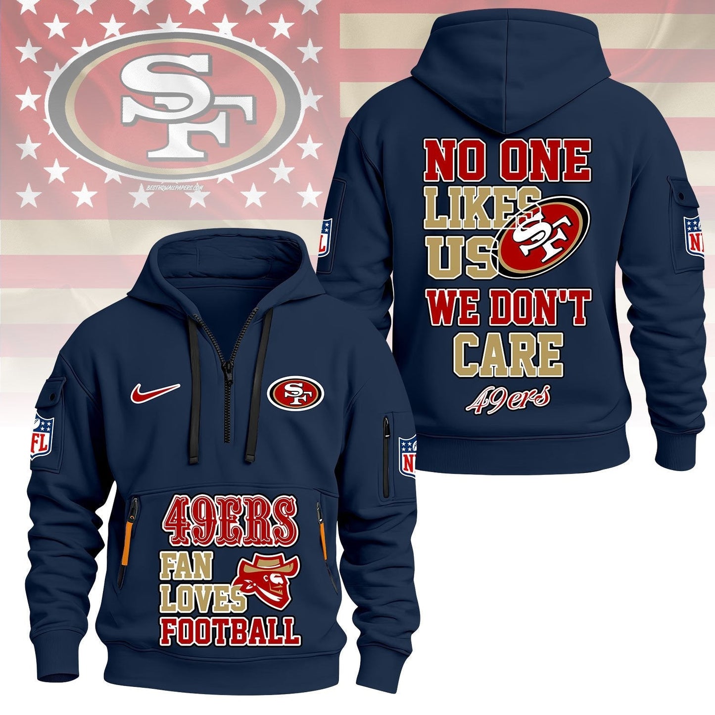 LIMITED EDITION - NEW CUSTOMIZED NFL11 SF49 SAN FRANCISCO 49ERS QUARTER ZIP HOODIE