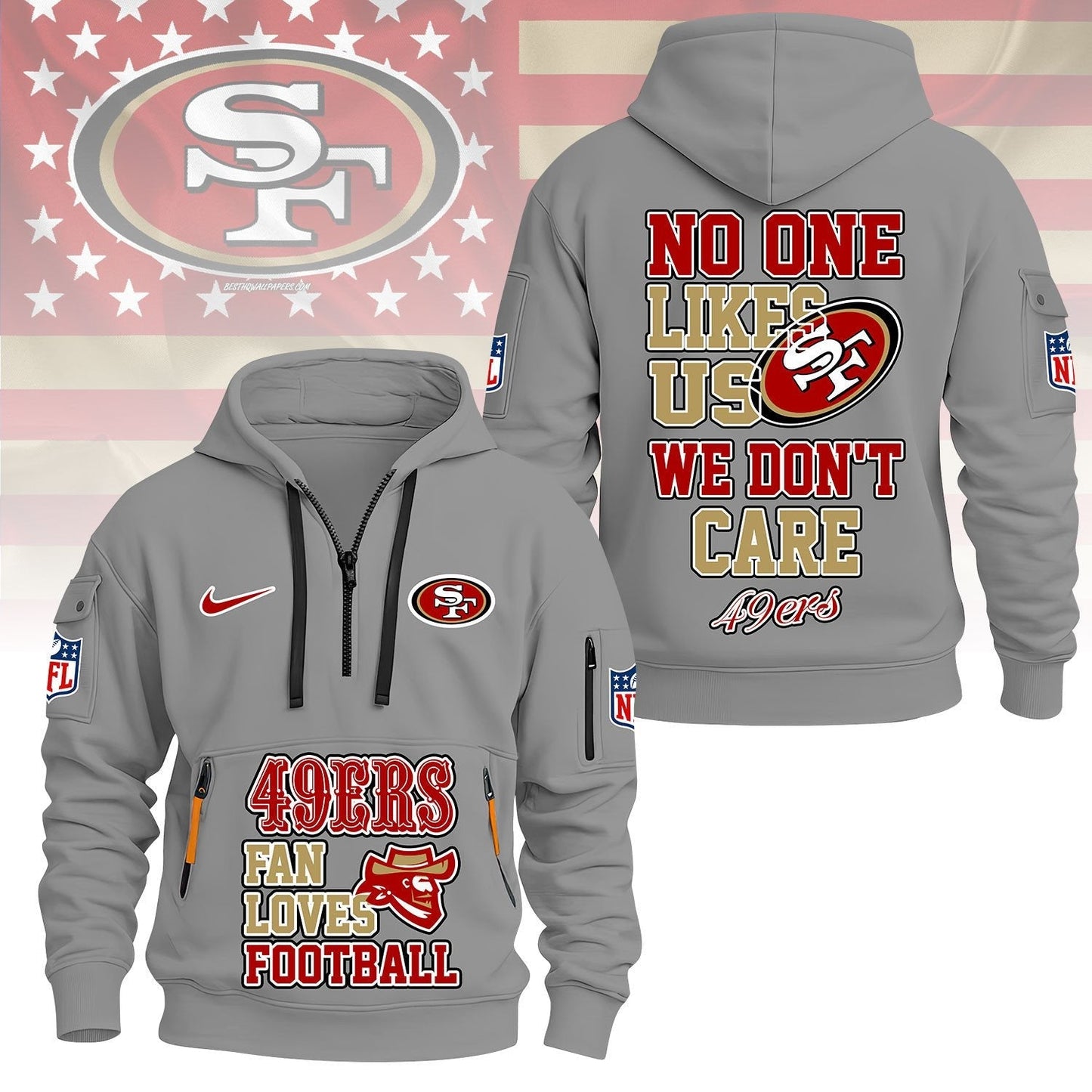 LIMITED EDITION - NEW CUSTOMIZED NFL11 SF49 SAN FRANCISCO 49ERS QUARTER ZIP HOODIE