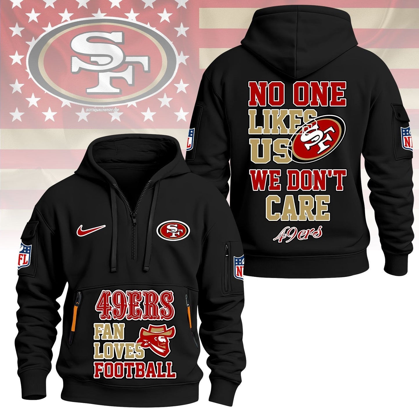 LIMITED EDITION - NEW CUSTOMIZED NFL11 SF49 SAN FRANCISCO 49ERS QUARTER ZIP HOODIE