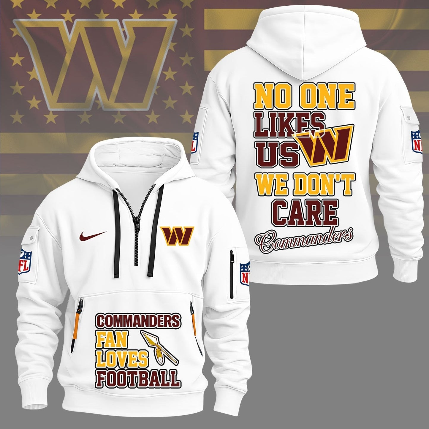 LIMITED EDITION - NEW CUSTOMIZED NFL12 WTC WASHINGTON COMMANDERS QUARTER ZIP HOODIE