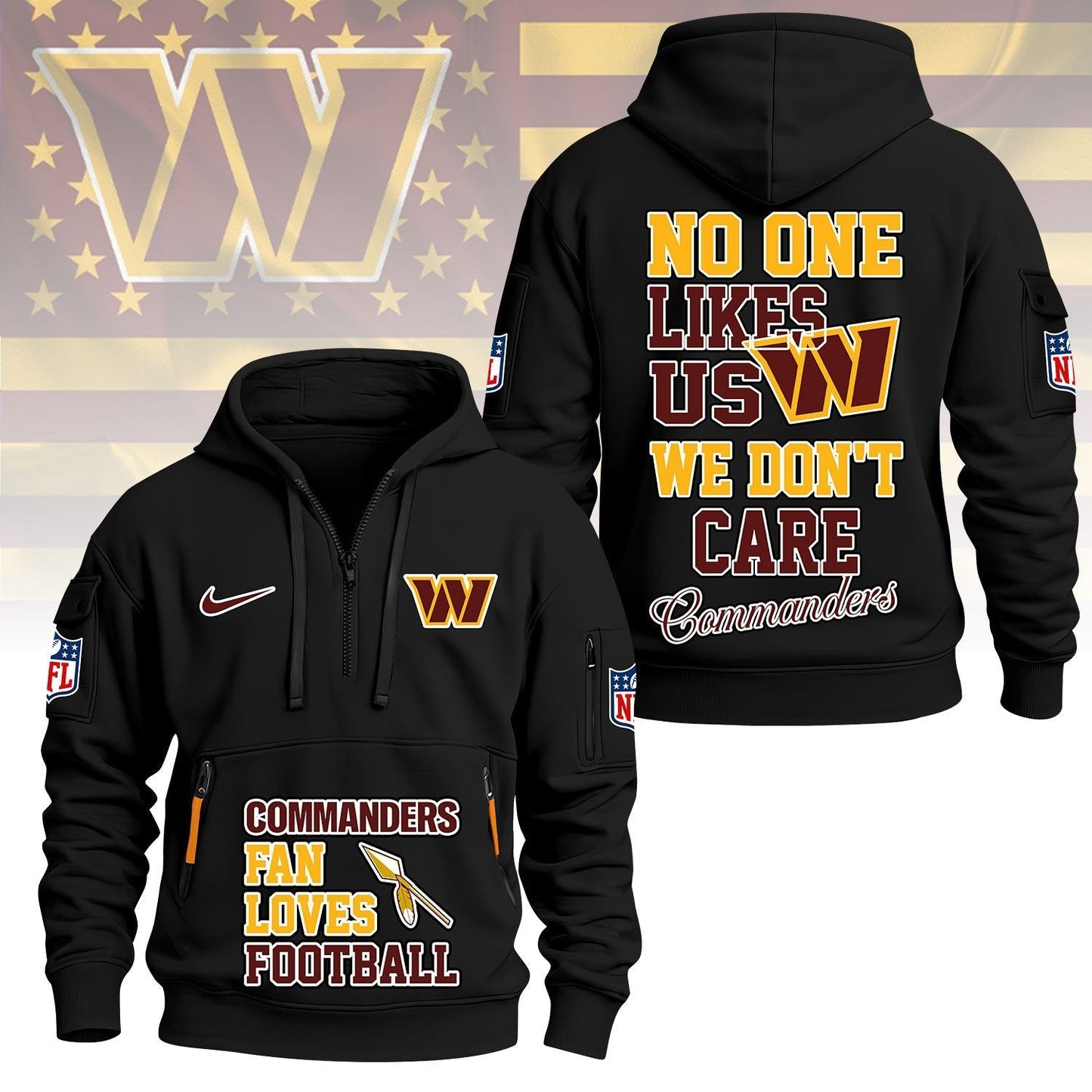 LIMITED EDITION - NEW CUSTOMIZED NFL12 WTC WASHINGTON COMMANDERS QUARTER ZIP HOODIE