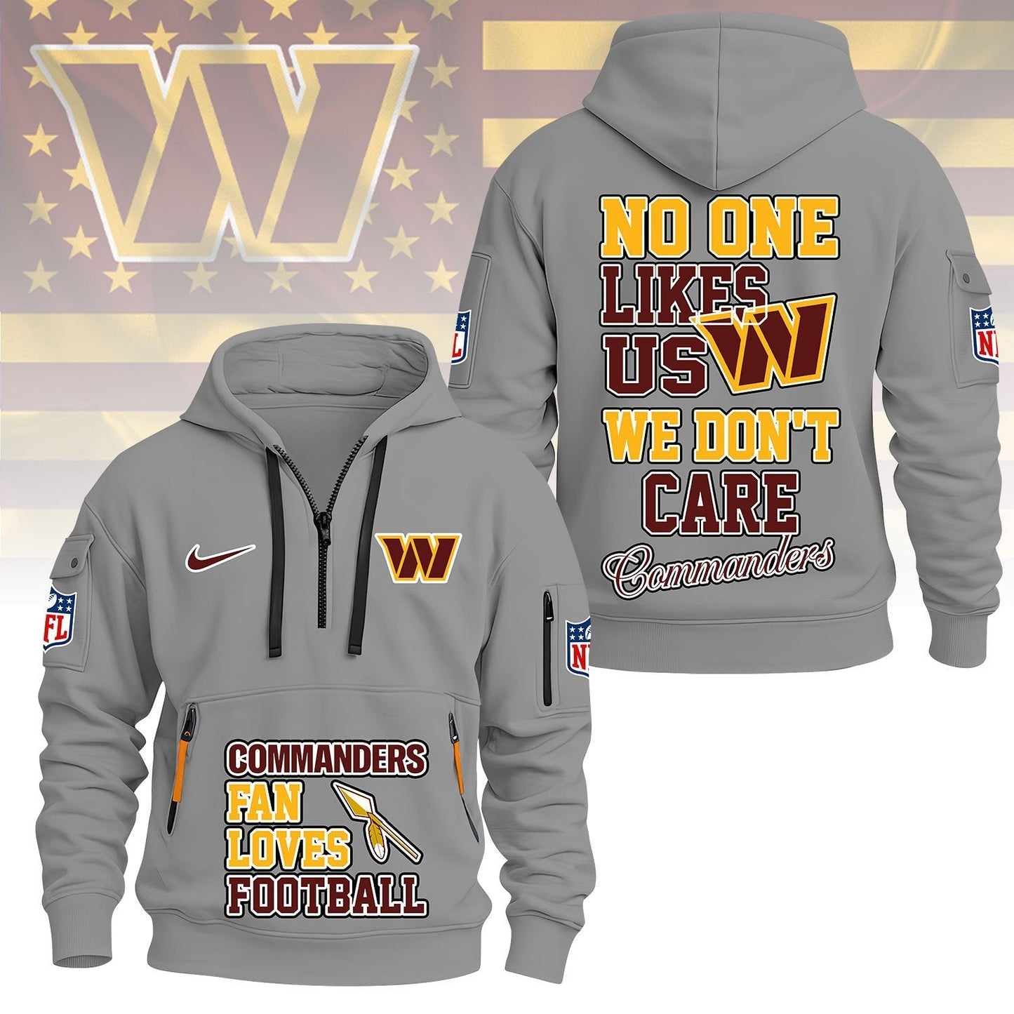 LIMITED EDITION - NEW CUSTOMIZED NFL12 WTC WASHINGTON COMMANDERS QUARTER ZIP HOODIE