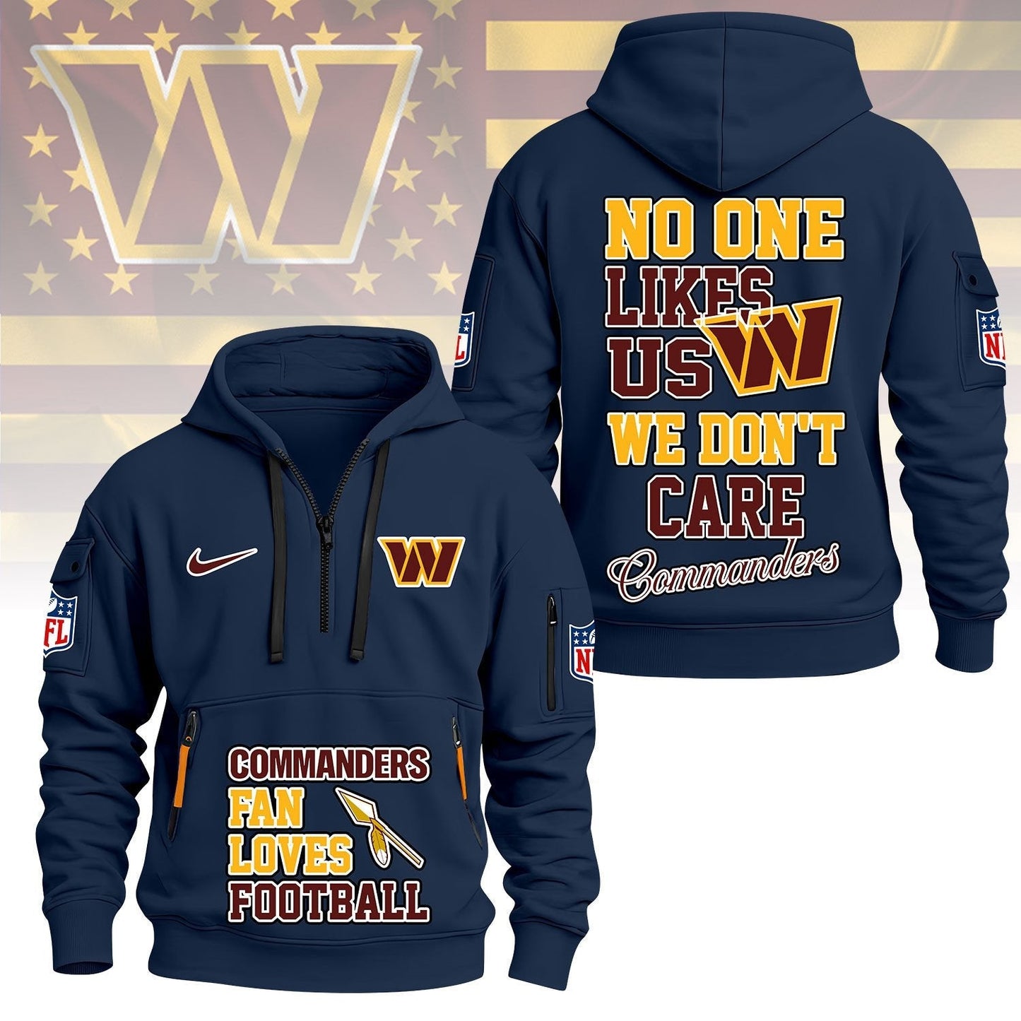 LIMITED EDITION - NEW CUSTOMIZED NFL12 WTC WASHINGTON COMMANDERS QUARTER ZIP HOODIE