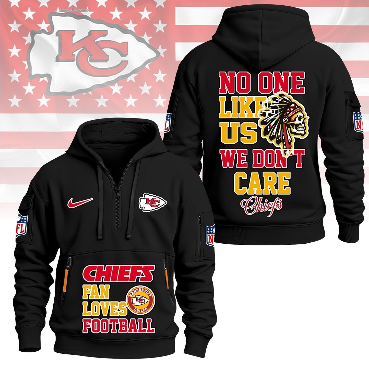LIMITED EDITION - NEW CUSTOMIZED NFL01 KCC KANSAS CITY CHIEFS QUARTER ZIP HOODIE