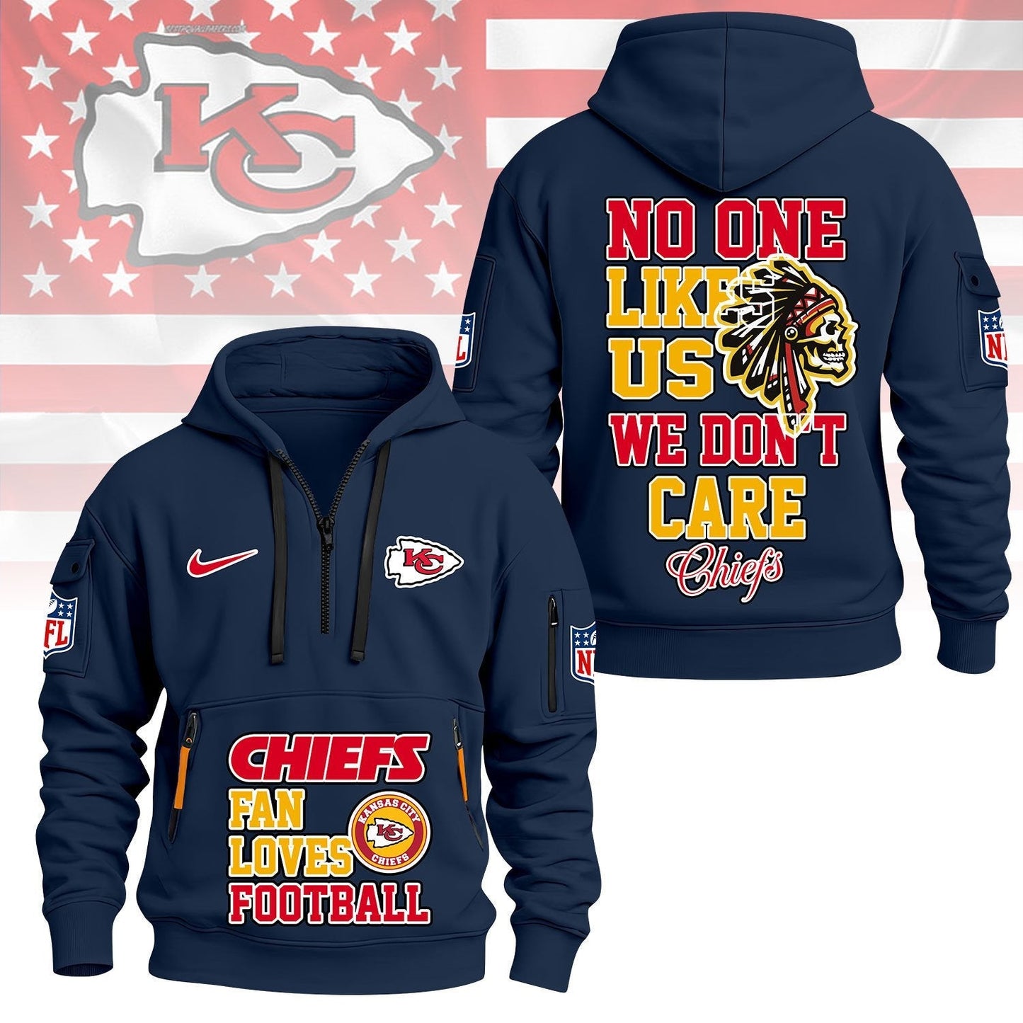 LIMITED EDITION - NEW CUSTOMIZED NFL01 KCC KANSAS CITY CHIEFS QUARTER ZIP HOODIE