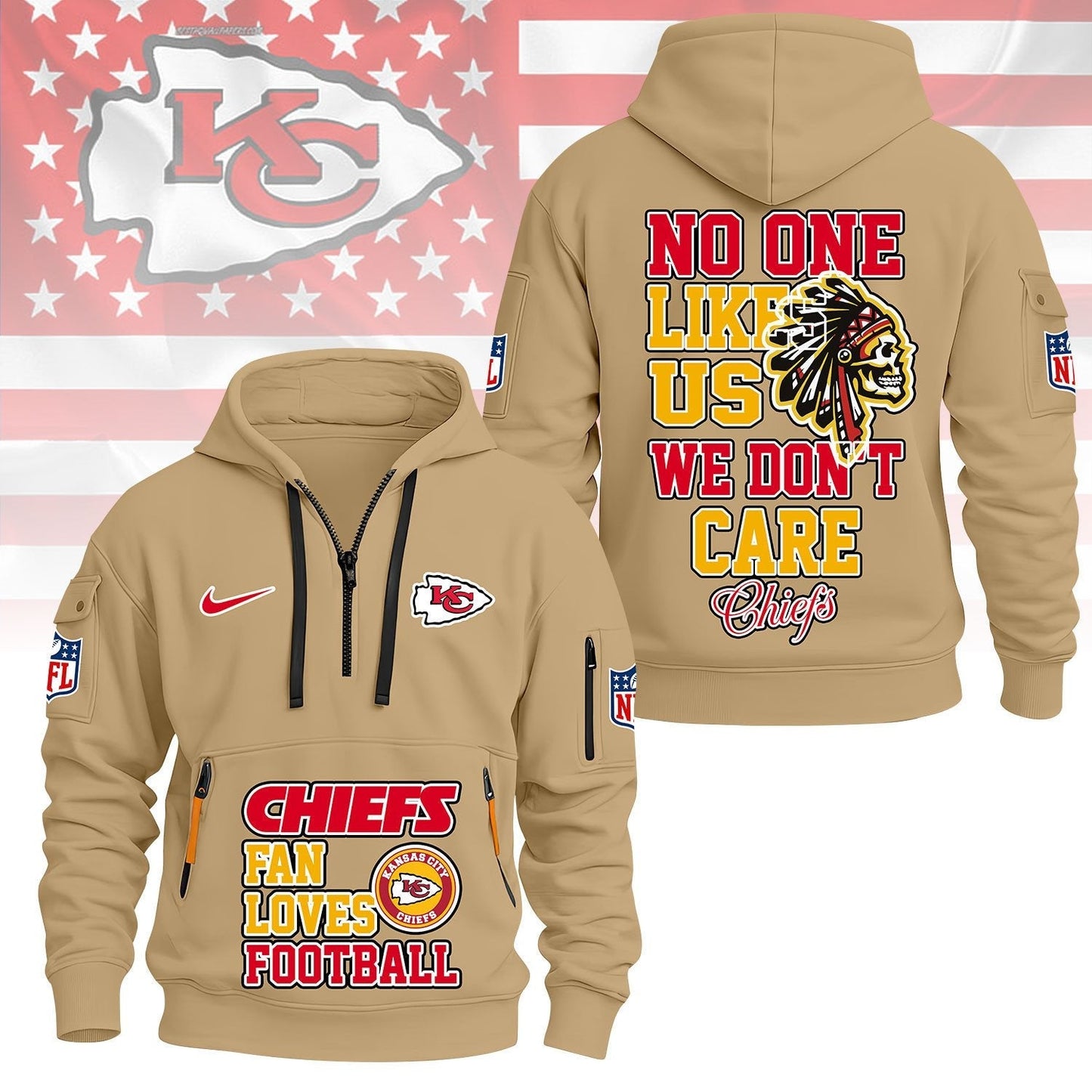 LIMITED EDITION - NEW CUSTOMIZED NFL01 KCC KANSAS CITY CHIEFS QUARTER ZIP HOODIE