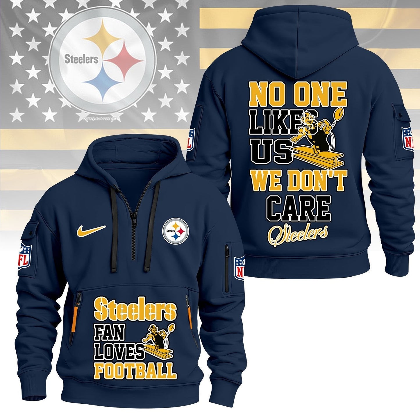 LIMITED EDITION - NEW CUSTOMIZED NFL14 PSB PITTSBURGH STEELERS QUARTER ZIP HOODIE