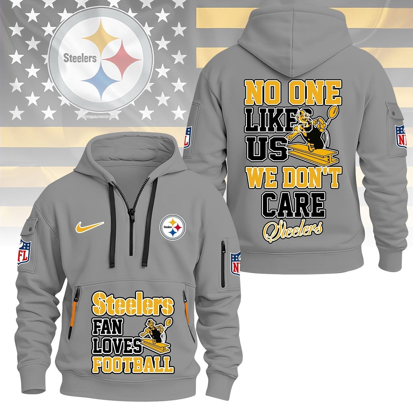 LIMITED EDITION - NEW CUSTOMIZED NFL14 PSB PITTSBURGH STEELERS QUARTER ZIP HOODIE